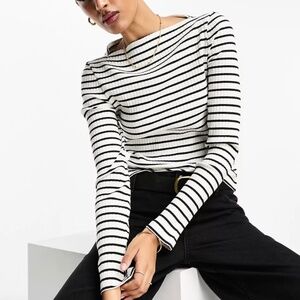 & Other Stories ribbed long sleeve boat neck top XS